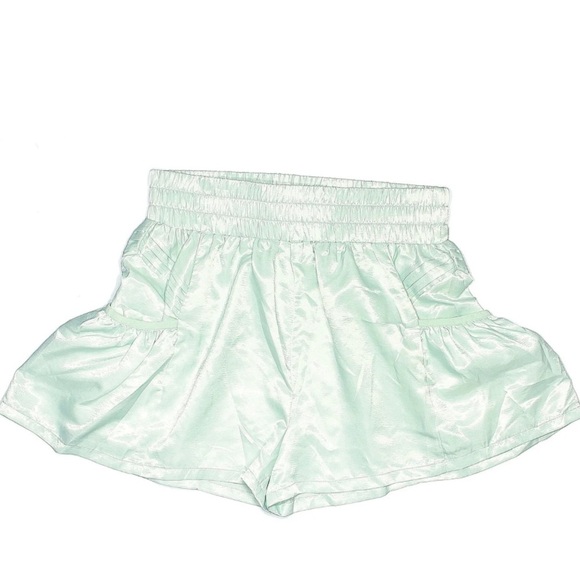 Mystree Pants - Shiny Mint Green Lounge Shorts Elastic Waistband Pockets Casual Comfy